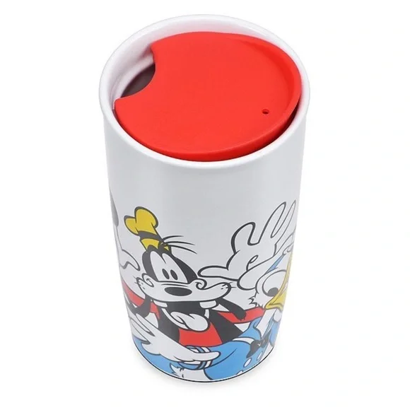 🆕 Disney Mickey and Friends Ceramic Travel Mug with Lid and Mug Warmer 16 Oz - Picture 2 of 13